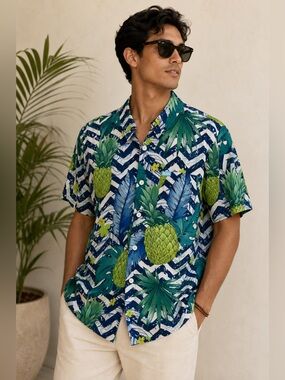 DIXxon Flannel Co Piña Party Tropical Pineapple Button Up Shirt XL
